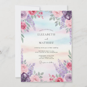 Pink Lilac Painted Wedding Invitation