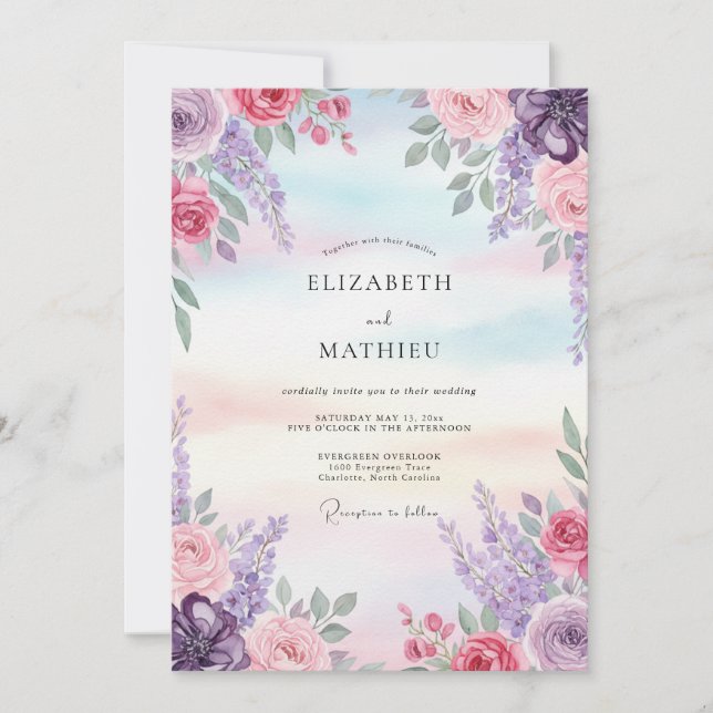 Pink Lilac Painted Wedding Invitation (Front)