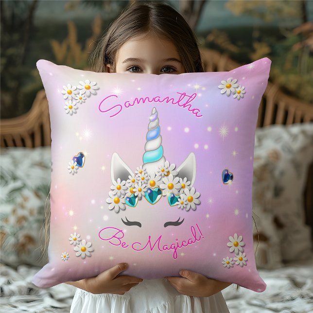 Pink Lilac Pastel Unicorn Crown Illustration Cushion (Creator Uploaded)