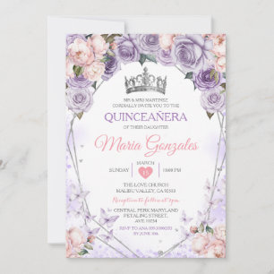 Pink Lilac Quinceañera Crown Mexican Butterfly Invitation