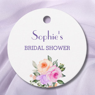 Pink Lilac Roses Bright Floral Bridal Shower Favour Tags