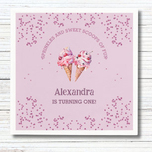 Pink Lilac Scoop Girl Ice Cream 1st Birthday Party Napkin