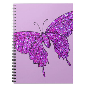 Pink Lilac Sparkle Glitter Butterfly Girly Stuff Notebook