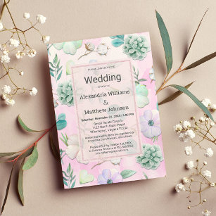 Pink Lilac Teal Blue Watercolor Floral Wedding Invitation Postcard