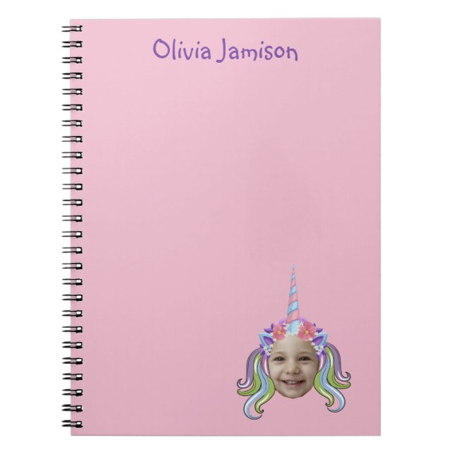 Pink & Lilac Unicorn Photo & Name  Notebook (Front)