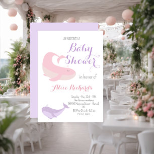 Pink Lilac Whale Pastel Ocean Fish Baby Shower Invitation