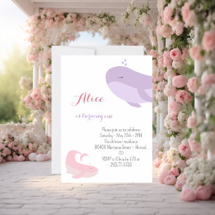 Pink Lilac Whale Sea Fish 1st Birthday Party Invitation