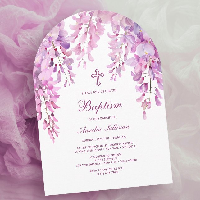 Pink Lilac Wisteria Arch Baptism Invitation (Creator Uploaded)