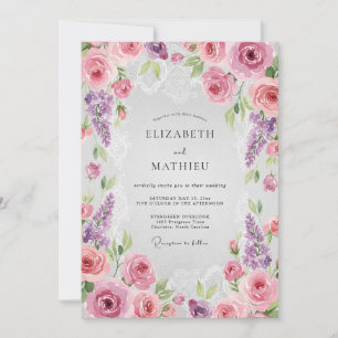 Pink Lilac Wisteria Wedding Invitation