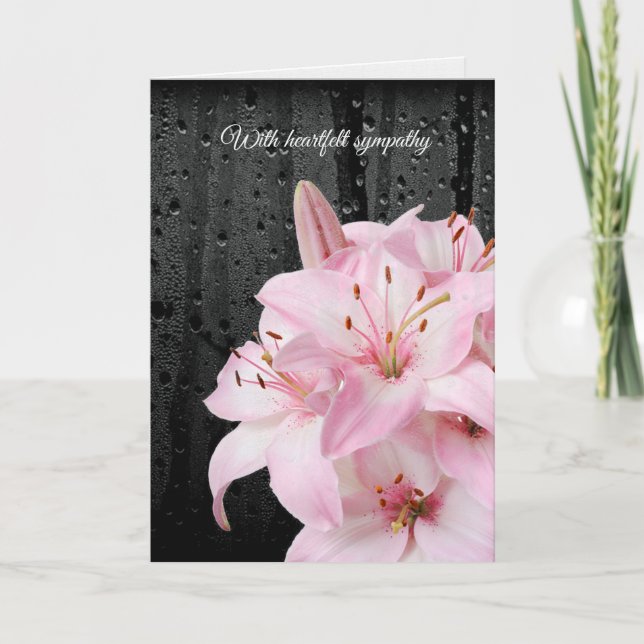 Pink Lilies and Raindrops Sympathy Card (Front)