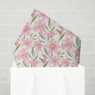 Pink Lilies Decoupage Paper, Floral Tissue Paper