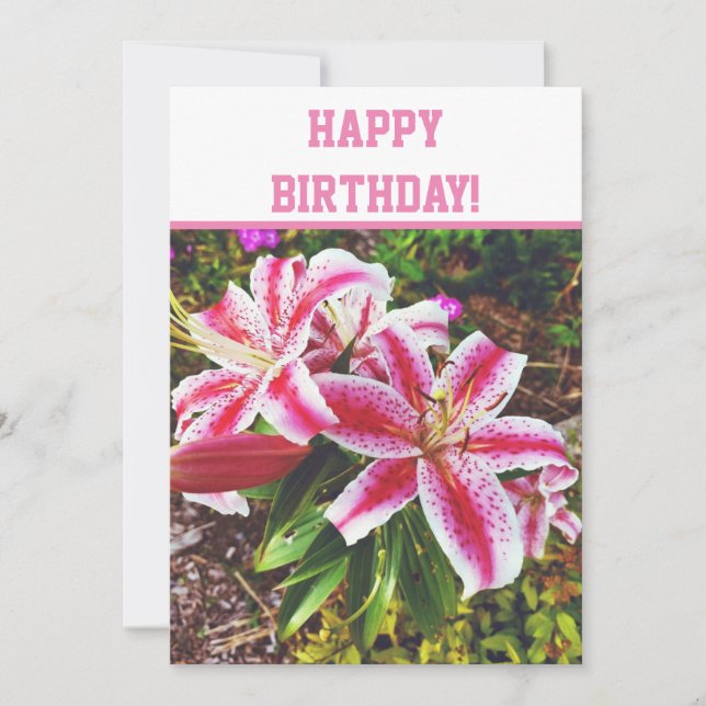 Pink Lilies Floral Birthday Card (Front)