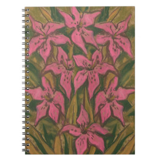 Pink Lilies, pastel painting, flowers, floral art Spiral Notebook