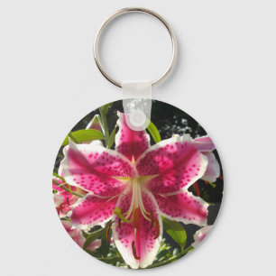 Pink lilies pink tropical flowers pink floral key ring