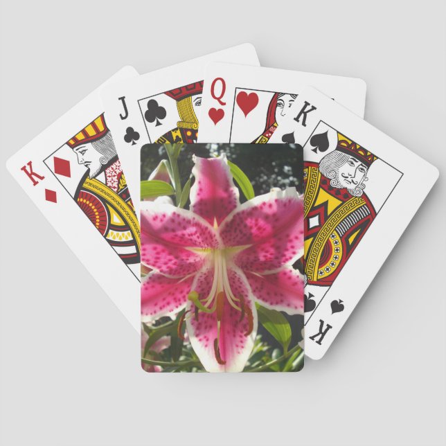 Pink lilies pink tropical flowers pink floral playing cards (Back)