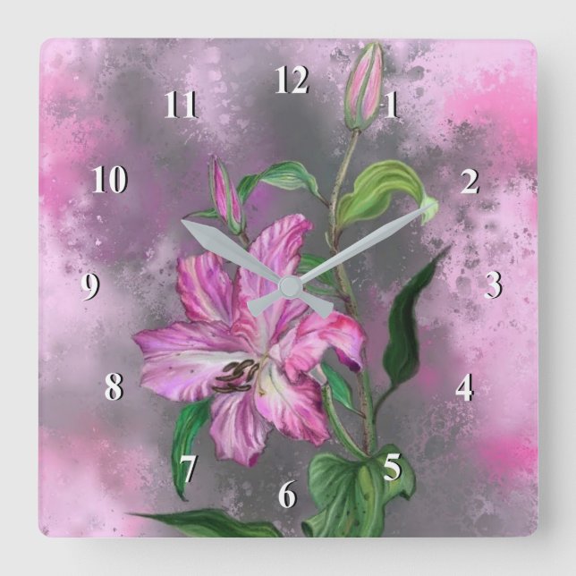Pink Lilies Wall Clock (Front)