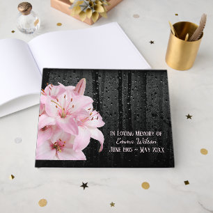 Pink Lilies With Raindrops Funeral Guest Book