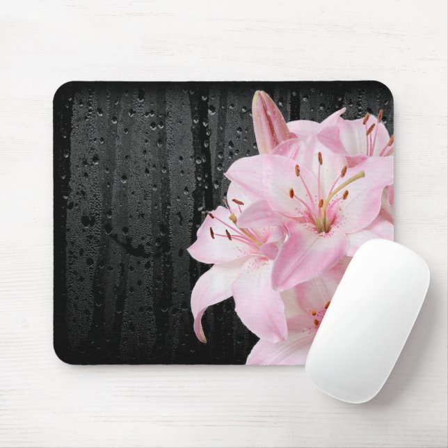 Pink Lilies With Raindrops Mousepad (With Mouse)