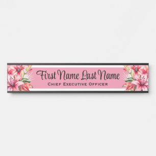 Pink Lillies Floral Office Door Signs Name Plate