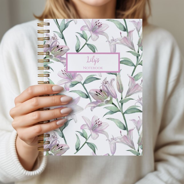 Pink Lillies Personalised Journal Notebook (Lilies Pink Notebook
)