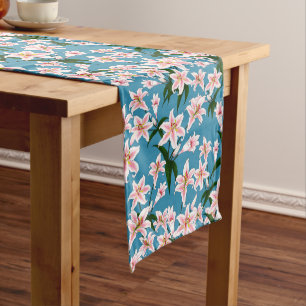 Pink Lilly flower Pattern Long Table Runner