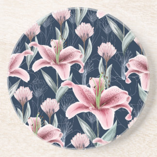 Pink Lilly Flower Seamless Pattern. Coaster