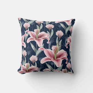 Pink Lilly Flower Seamless Pattern. Cushion