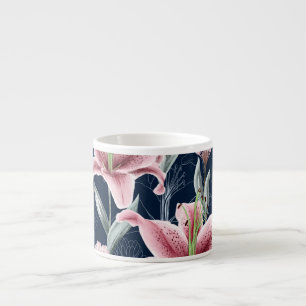 Pink Lilly Flower Seamless Pattern. Espresso Cup