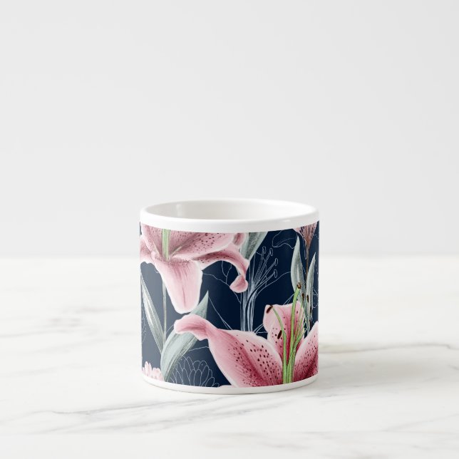 Pink Lilly Flower Seamless Pattern. Espresso Cup (Front)