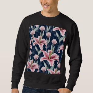 Pink Lilly Flower Seamless Pattern. Sweatshirt