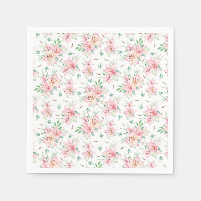 Pink Lilly Flowers Napkin (Front)
