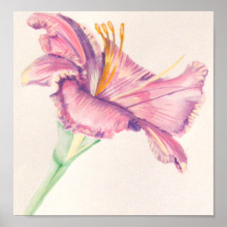 Pink Lily Acrylic Painting Poster