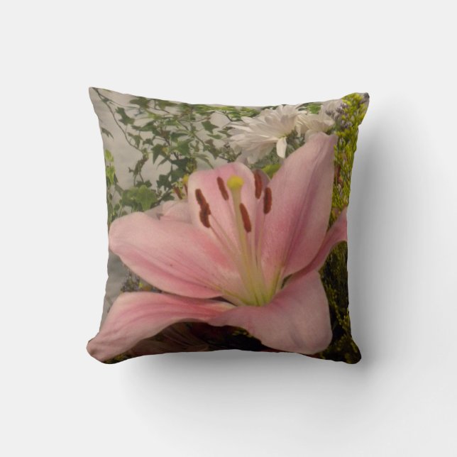 Pink Lily/Bless This Home Throw Pillow (Front)
