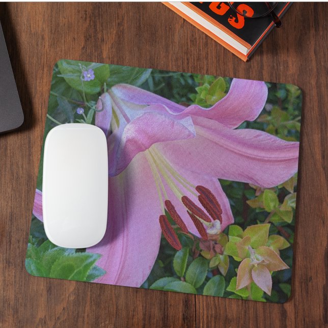 Pink Lily Bloom Floral Mouse Pad (In Situ)