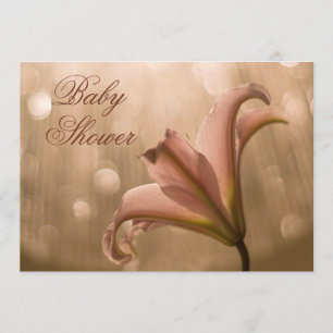 Pink Lily Bokeh Baby Shower Invitation
