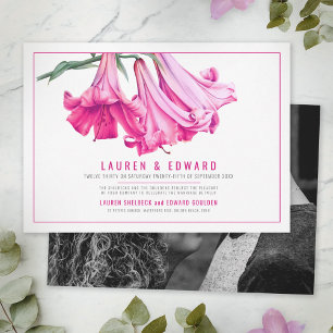 Pink lily botanical art custom photo wedding invitation