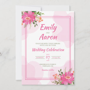 Pink Lily Elegant Floral Watercolor Wedding Invitation