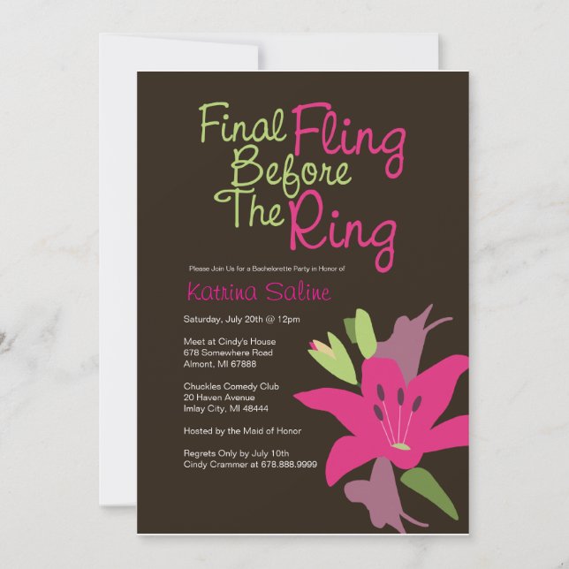 Pink Lily Final Fling Before the Ring Invitation (Front)