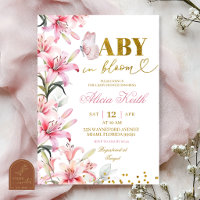 Pink Lily Floral Butterfly Baby in Bloom Invitatio