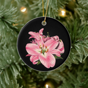 Pink Lily Flower Bouquet Ceramic Tree Decoration