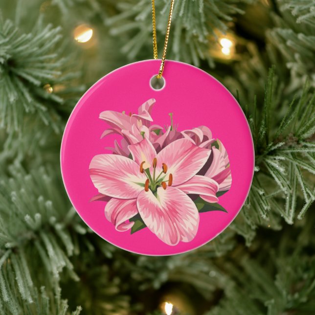 Pink Lily Flower Bouquet Ceramic Tree Decoration (Tree)