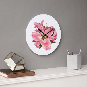 Pink Lily Flower Bouquet Large Clock