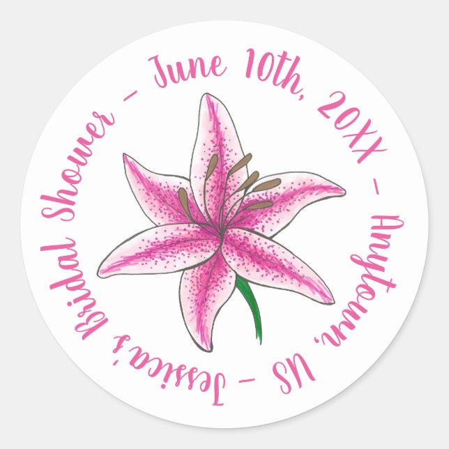Pink Lily Flower Bridal Baby Shower Floral Garden Classic Round Sticker (Front)