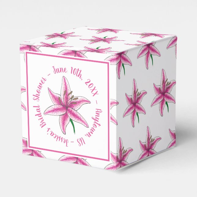 Pink Lily Flower Bridal Baby Shower Floral Garden Favour Box (Front Side)