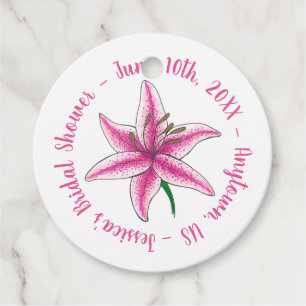 Pink Lily Flower Bridal Baby Shower Floral Garden Favour Tags