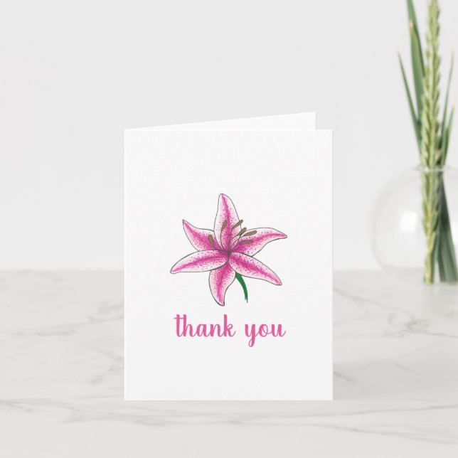 Pink Lily Flower Bridal Baby Shower Floral Garden Thank You Card (Front)