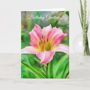 Pink Lily Flower Floral Art Birthday Card