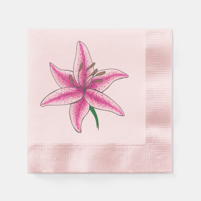 Pink Lily Flower Floral Garden Party Spring Lilies Napkin (Front)
