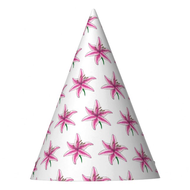Pink Lily Flower Floral Garden Party Spring Lilies Party Hat (Front)