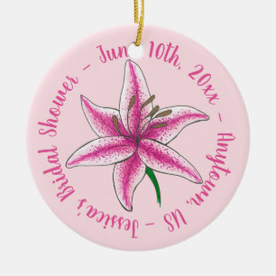 Pink Lily Flower Floral Wedding Bridal Shower Ceramic Tree Decoration